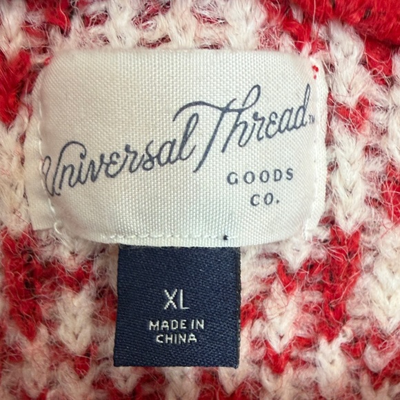 Universal Thread Red and White Fair Isle Scoopneck Sweater. Size XL - Picture 3 of 7
